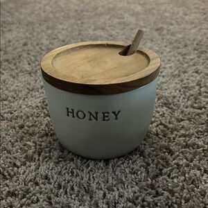 White Ceramic Honey Pot with Wooden Lid